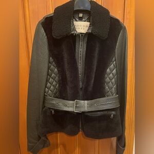 Burberry Black Quilted Leather Jacket with Fur IT 44
